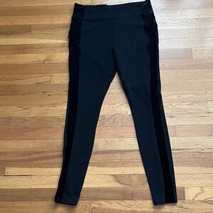 Athleta leggings. Black. Size M. Cute tuxedo stripe in velvet. EUC. $35